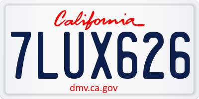 CA license plate 7LUX626