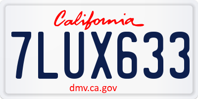 CA license plate 7LUX633