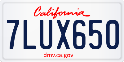 CA license plate 7LUX650