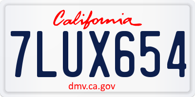 CA license plate 7LUX654