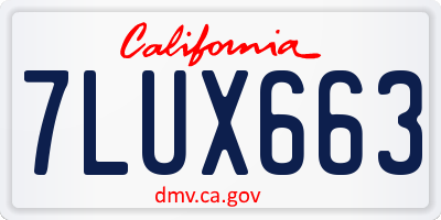 CA license plate 7LUX663