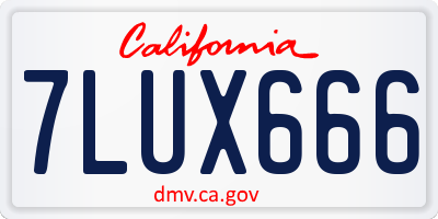 CA license plate 7LUX666