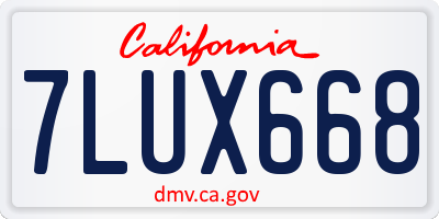 CA license plate 7LUX668