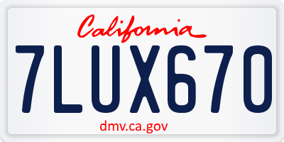CA license plate 7LUX670