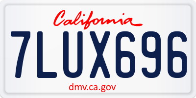 CA license plate 7LUX696