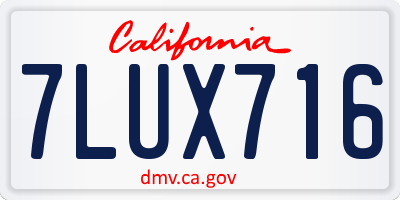 CA license plate 7LUX716