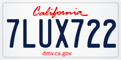 CA license plate 7LUX722