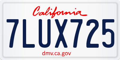 CA license plate 7LUX725