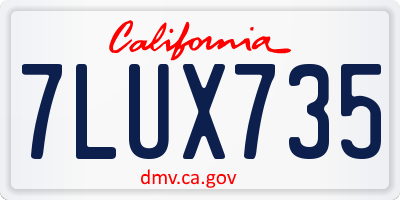 CA license plate 7LUX735