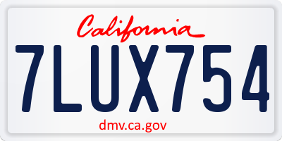 CA license plate 7LUX754