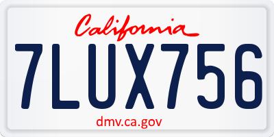 CA license plate 7LUX756