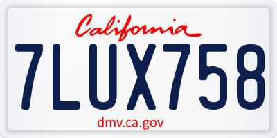 CA license plate 7LUX758