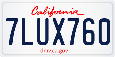 CA license plate 7LUX760
