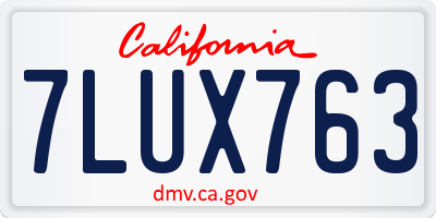 CA license plate 7LUX763