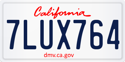 CA license plate 7LUX764