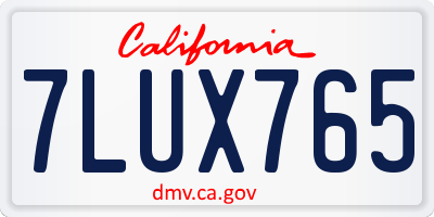 CA license plate 7LUX765
