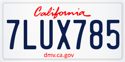CA license plate 7LUX785