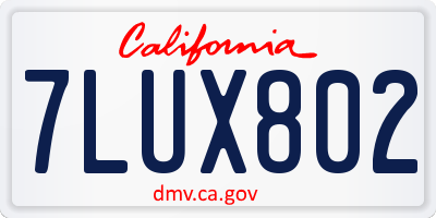 CA license plate 7LUX802