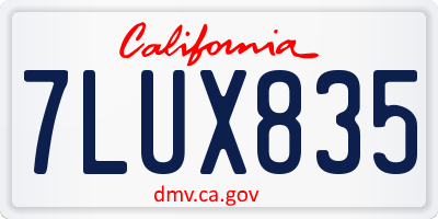 CA license plate 7LUX835