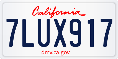 CA license plate 7LUX917
