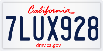 CA license plate 7LUX928