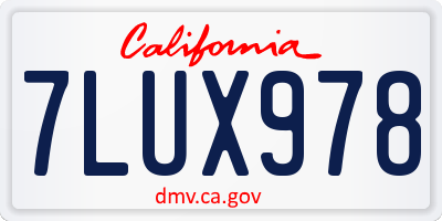 CA license plate 7LUX978