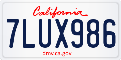 CA license plate 7LUX986