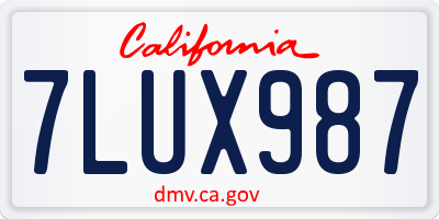 CA license plate 7LUX987