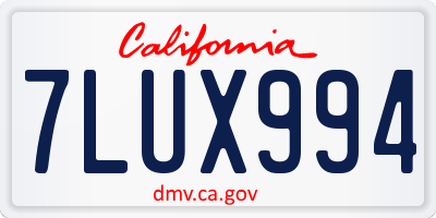 CA license plate 7LUX994