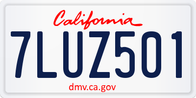 CA license plate 7LUZ501