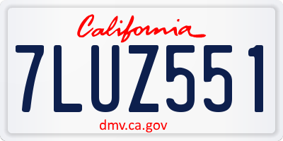 CA license plate 7LUZ551