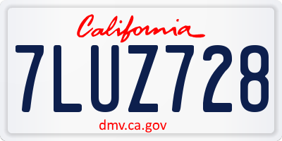 CA license plate 7LUZ728