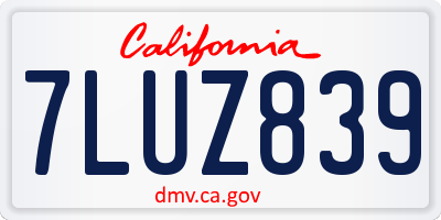 CA license plate 7LUZ839