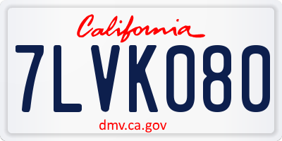 CA license plate 7LVK080