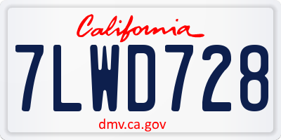 CA license plate 7LWD728