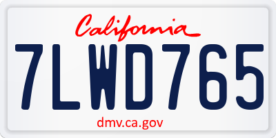 CA license plate 7LWD765