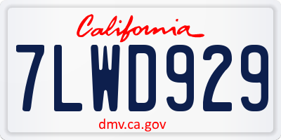 CA license plate 7LWD929