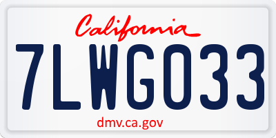 CA license plate 7LWG033
