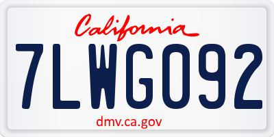 CA license plate 7LWG092