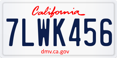 CA license plate 7LWK456