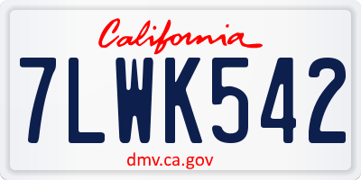 CA license plate 7LWK542