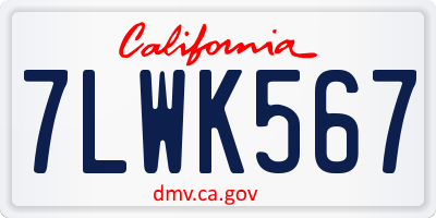 CA license plate 7LWK567