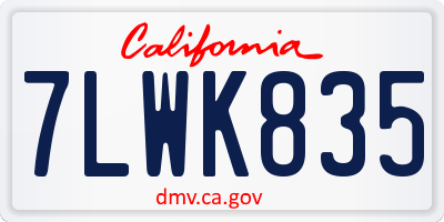 CA license plate 7LWK835