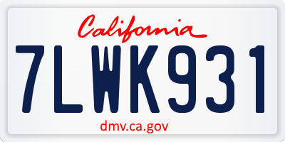 CA license plate 7LWK931