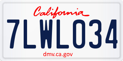 CA license plate 7LWL034