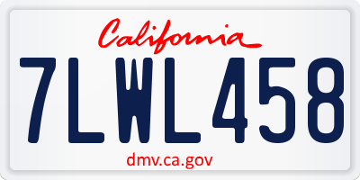 CA license plate 7LWL458