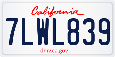 CA license plate 7LWL839