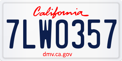 CA license plate 7LWO357