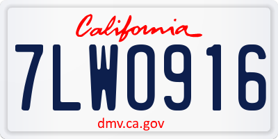 CA license plate 7LWO916