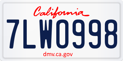 CA license plate 7LWO998